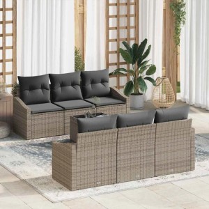 vidaXL Sofa Set mit Kissen 7-Tlg Grau Poly-Rattan 3346609