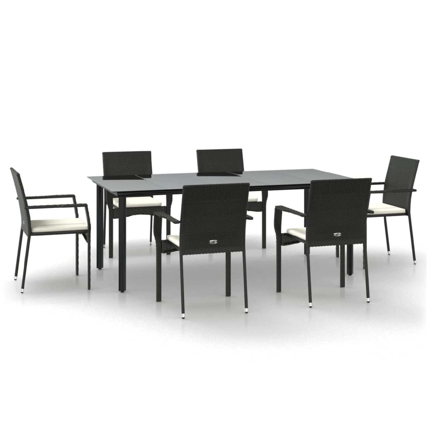 vidaXL 7-Tlg Garten-Essgruppe mit Kissen Schwarz Poly Rattan 3185135