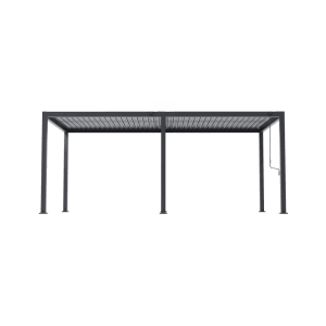 Große anthrazitfarbene Pergola 3x6m mit verstellbaren Lamellen aus Aluminium für Garten und Terrasse.