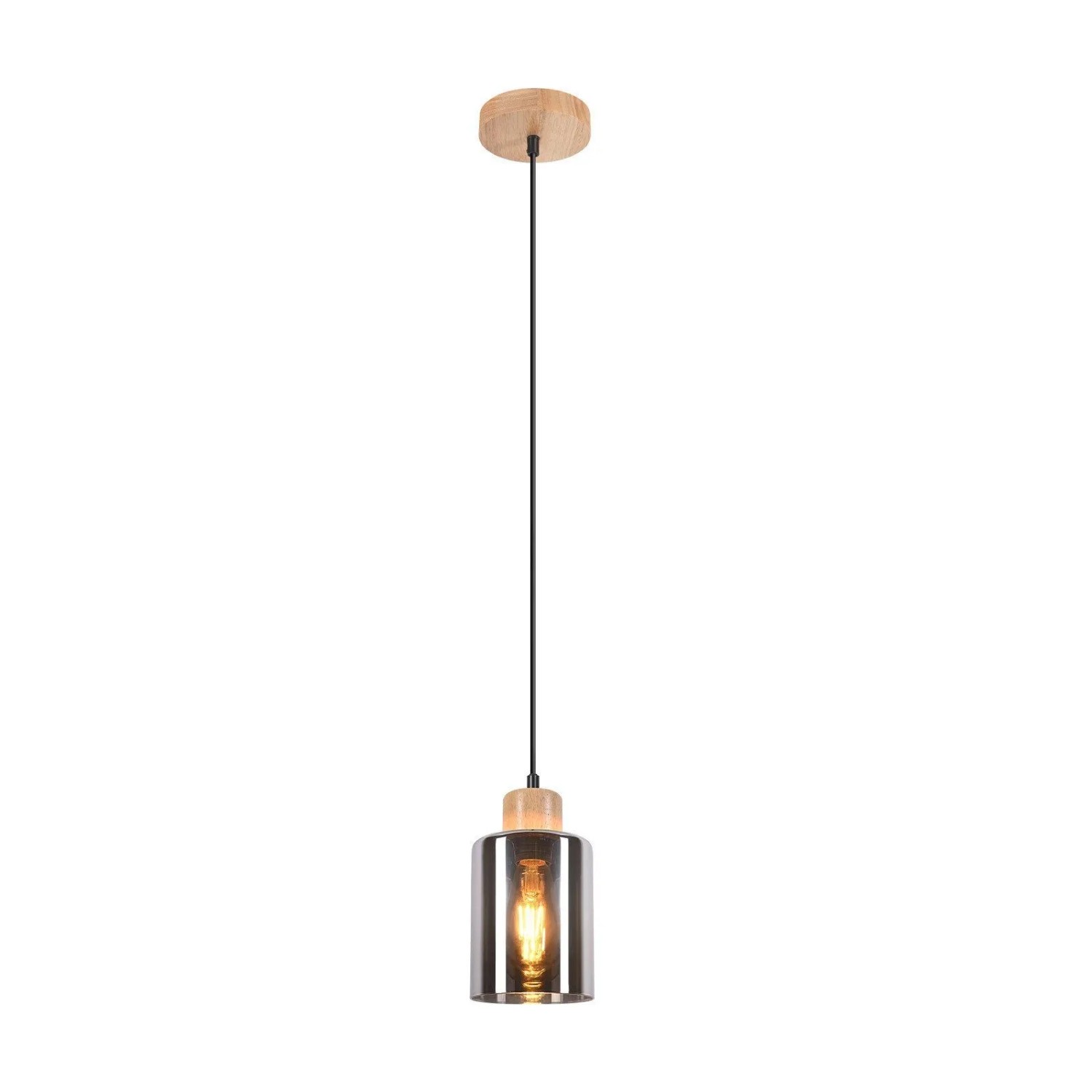 NETTLIFE Pendelleuchte aus Holz E27 Hängelampe Vintage Glas Esstischlampe-1