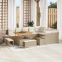 Beiges 12-tlg. vidaXL Garten-Sofa-Set aus Poly Rattan mit Tisch und Stauraum.