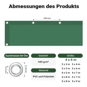 Wiltec Abdeckplane Wetterfest Dunkelgrün 4X6M Polyester Gartenplane 650G/M² Ösen