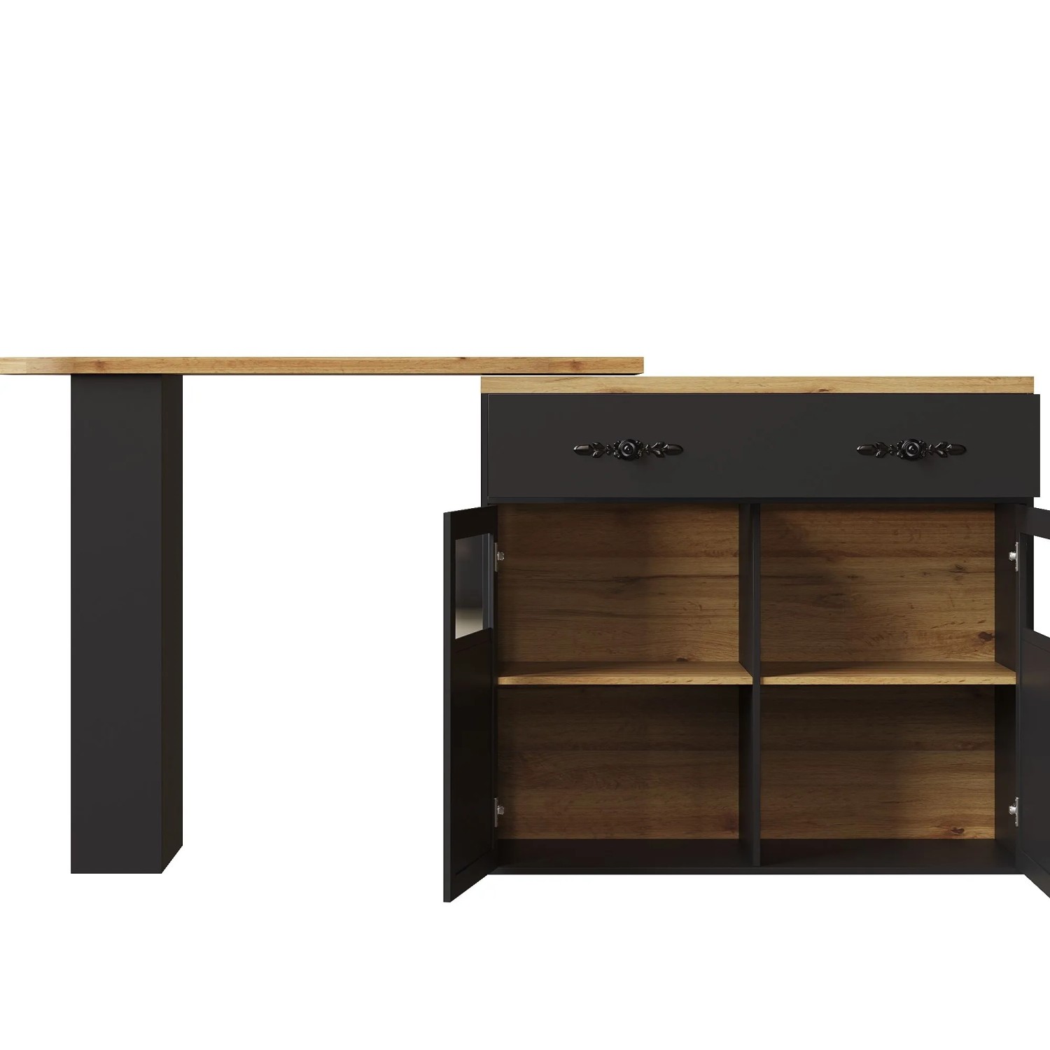 okwish Bartisch mit Ausziehfunktion Drehbar Stauraum Küche 138-204x39x104cm Schwarz