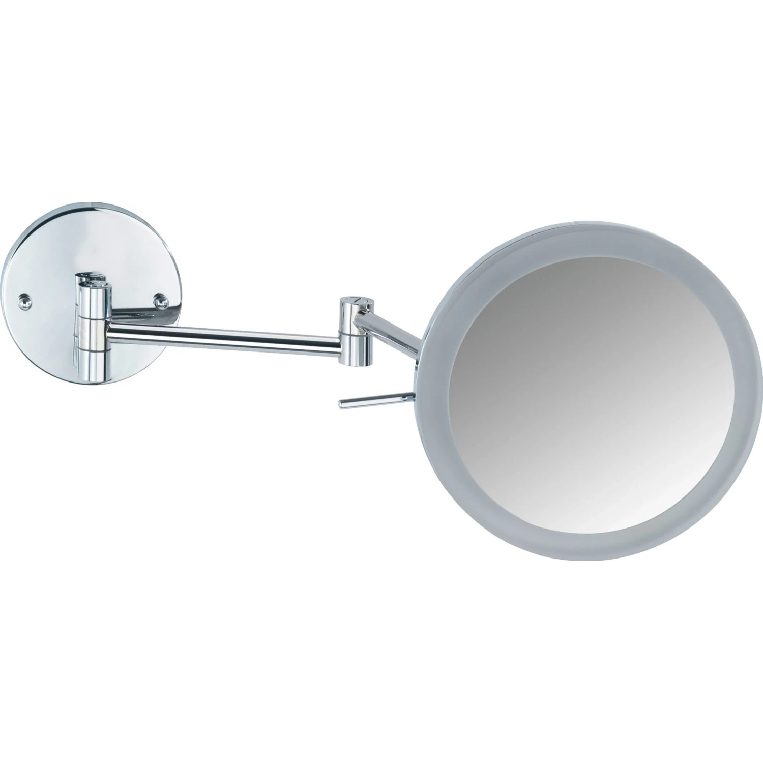 Wenko Power-Loc LED Wandspiegel Aura, runder Kosmetikspiegel mit Chrom-Arm und LED-Beleuchtung.