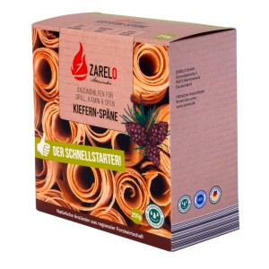 Zarelo Kiefernspäne Anzünder im Karton, ideal für Grill, Kamin und Ofen.
