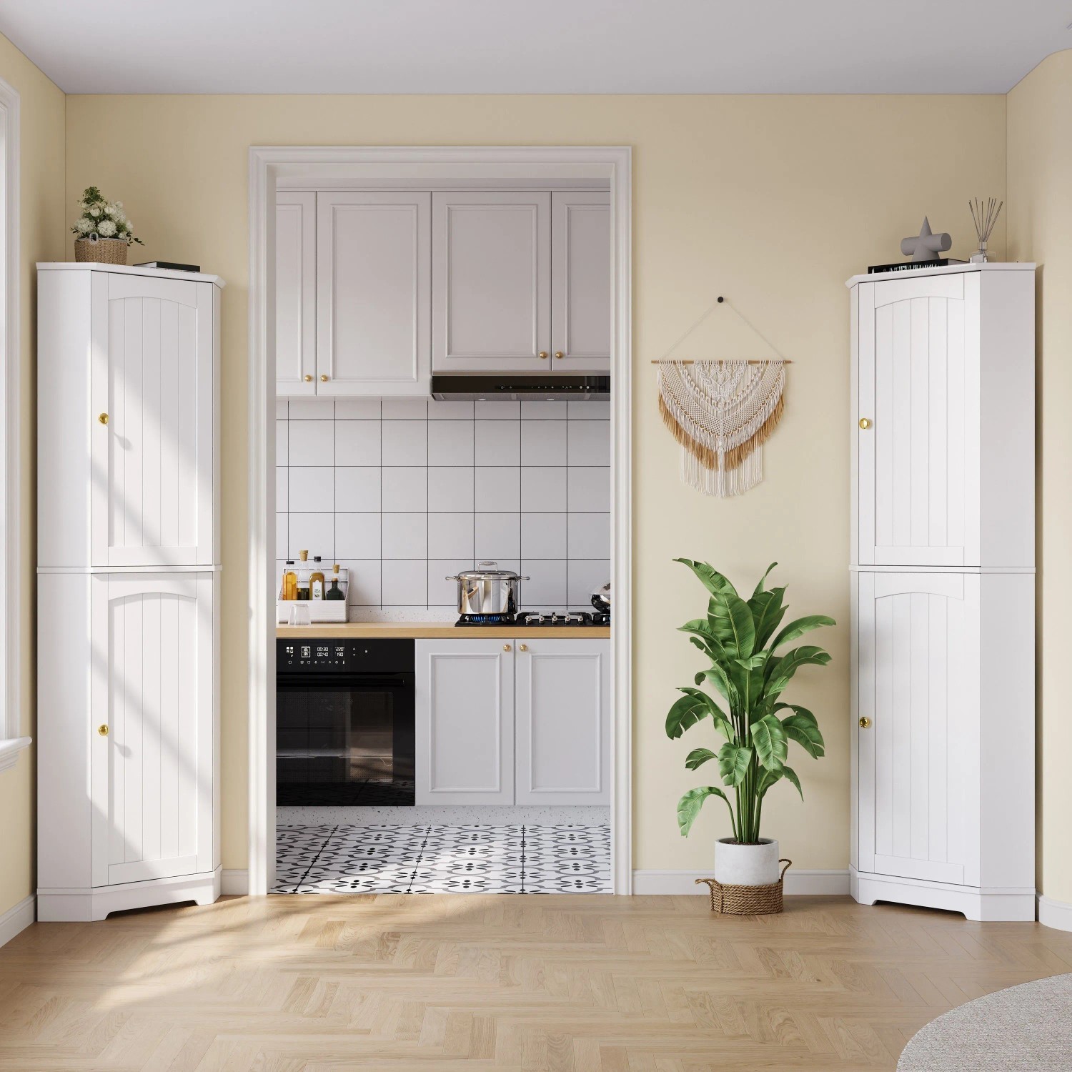 Merax Eckschrank 42x42x166 cm 2 Türen Verstellbare Einlegeböden_4