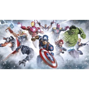 Komar Vlies Fototapete Marvel Avengers Strike mit Captain America, Hulk, Thor und Iron Man.