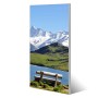 Magnettafel Alpen Motiv, 37x78cm, silberne Magnetwand mit Berglandschaft und Bank, inkl. 4 Magnete.