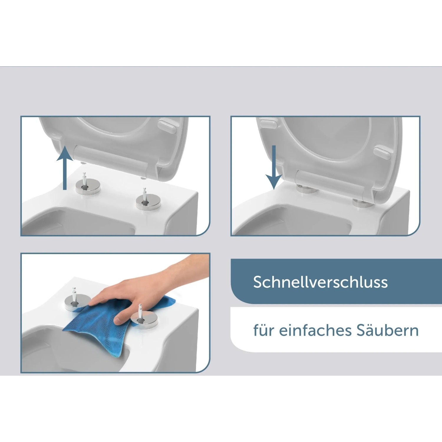 WC-Sitz Duroplast Magic Light mit Schnellverschluss zur einfachen Reinigung.