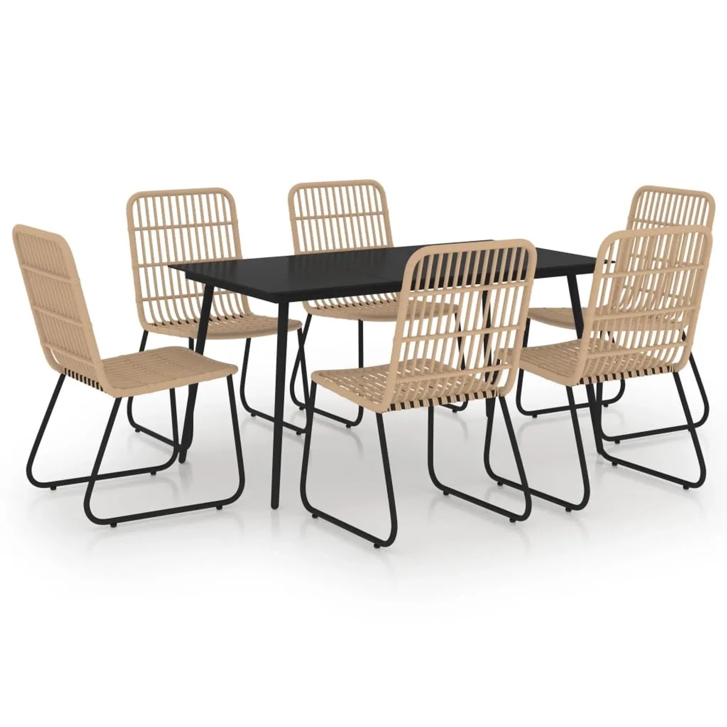 vidaXL 7-Tlg Garten-Essgruppe Poly Rattan und Glas 3060234