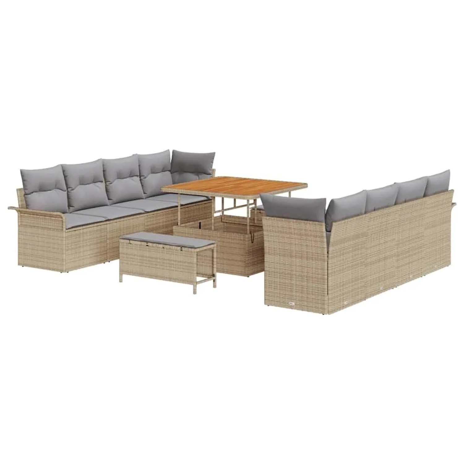 vidaXL Garten-Sofa-Set mit Kissen 11-Tlg Beige und Hellgrau 3364067