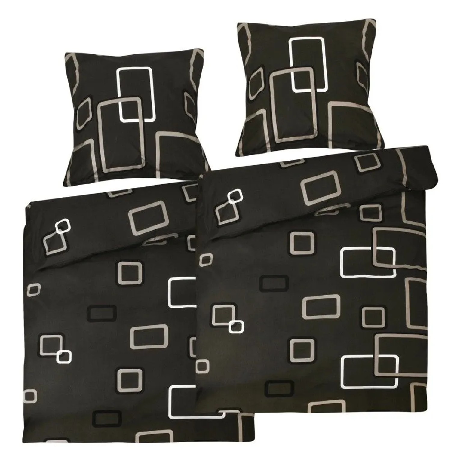 Beautissu Noa Bettbezug 135x200cm + Kissenbezug 80x80cm Anthrazit Ornamente Renforcé 4tlg