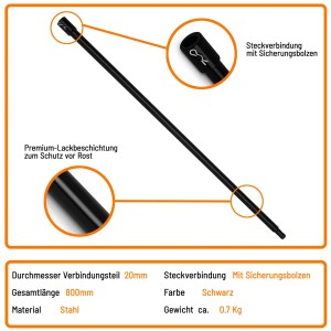 EBERTH Bohrer Verlängerung, 800mm, Stahl, für Erdbohrer und Gartenbohrer.