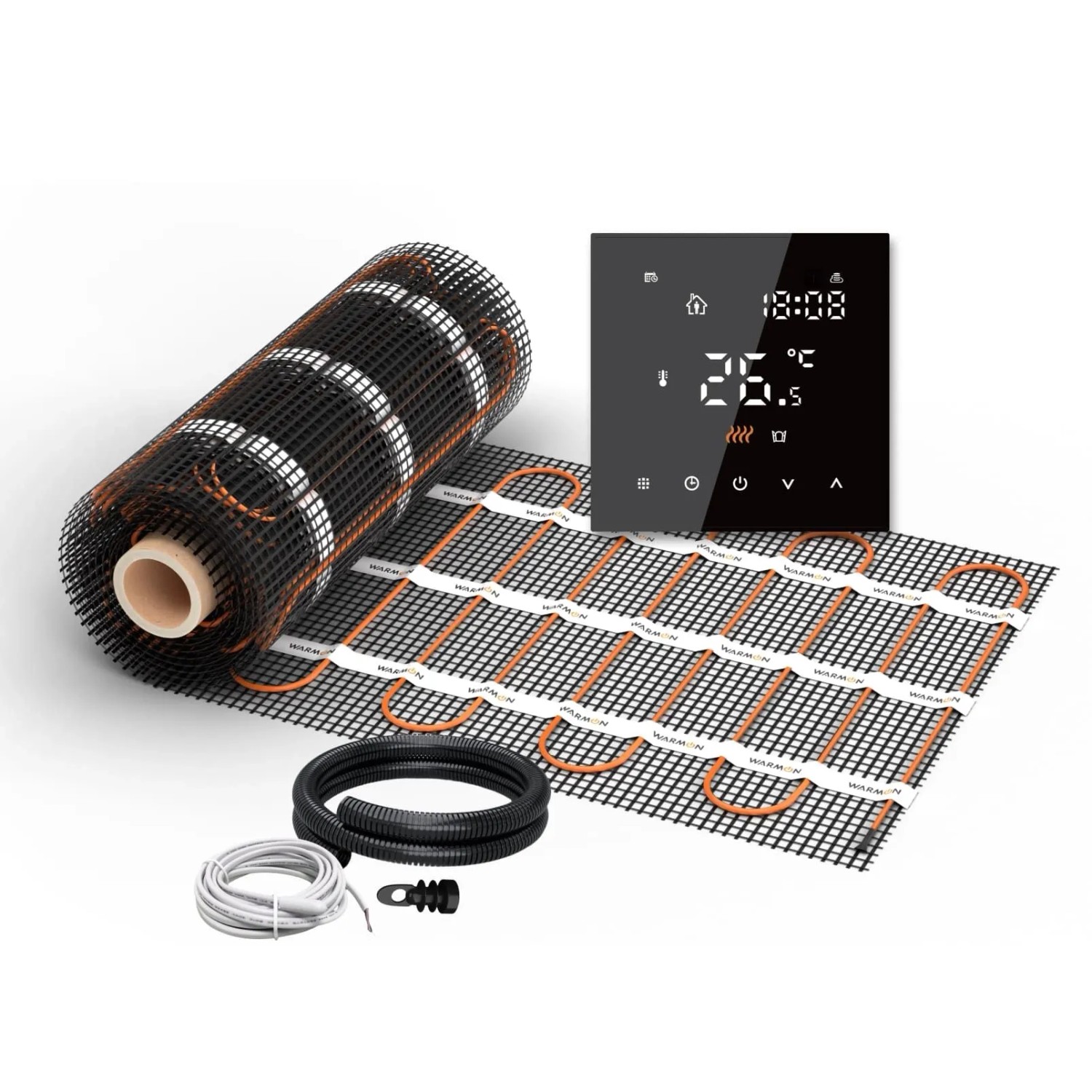 WARMON Fußbodenheizung Elektrisch LIGHT 100 W/m² inkl. TS 300 Thermostat Schwarz 1,5 m²