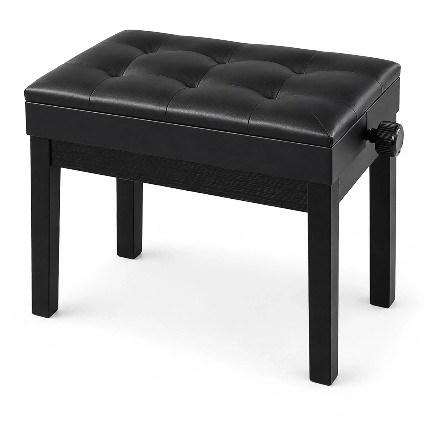 Relaxdays Klavierhocker Birkenholz Kunstleder Schwarz Höhenverstellbar Gepolstert mit Staufach 48 cm bis 58 cm x 55 cm x 33 cm
