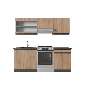 Vicco R-Line Küchenzeile, 200 cm, Goldkraft Eiche/Anthrazit, J-Form, ohne Arbeitsplatte.