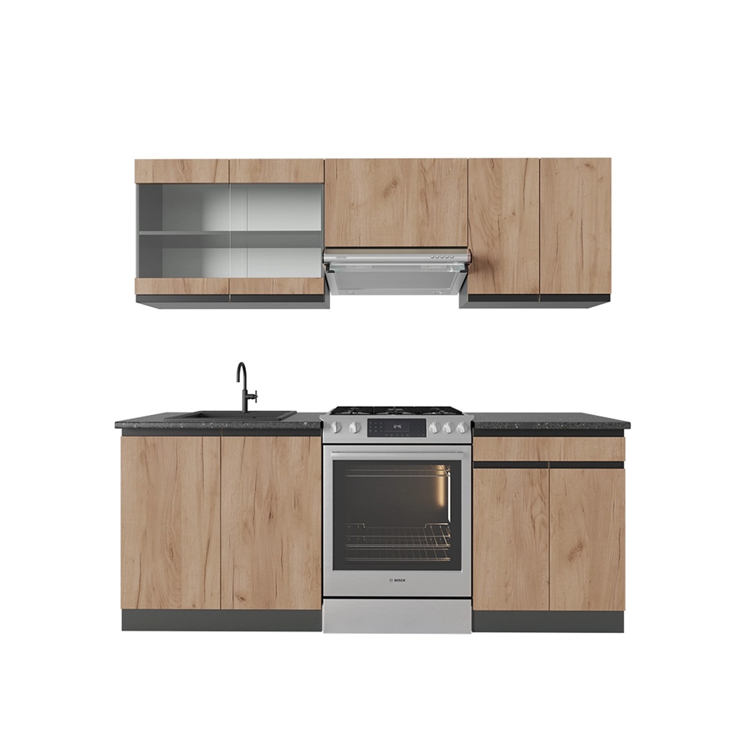 Vicco R-Line Küchenzeile Goldkraft Eiche/Anthrazit 200 cm J-Shape günstig online kaufen