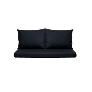 Marineblaues Gartenbank Kissen Set für 2-Sitzer Bänke, bestehend aus Sitz- und Rückenkissen.
