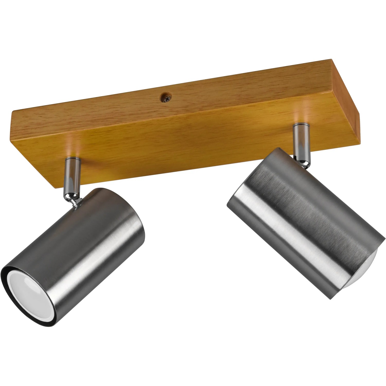 Trio Strahler Marley, 2-flammig, Nickel matt, Holzsockel. Deckenspot für Wohn- und Schlafzimmer.