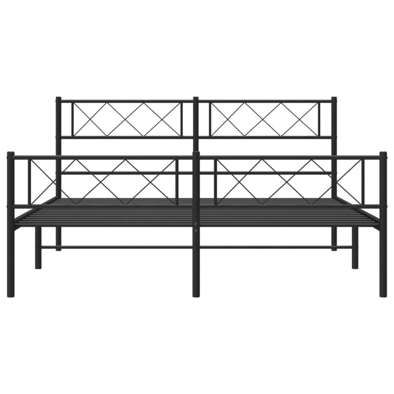 Schwarzes Metallbettgestell 135x190 cm mit Kopf- und Fußteil für Schlafzimmer.