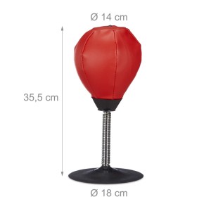Roter Tisch-Punchingball aus Kunstleder mit Feder und Saugnapf. Ideal für Stressabbau im Büro. Maße: 35,5 cm hoch.