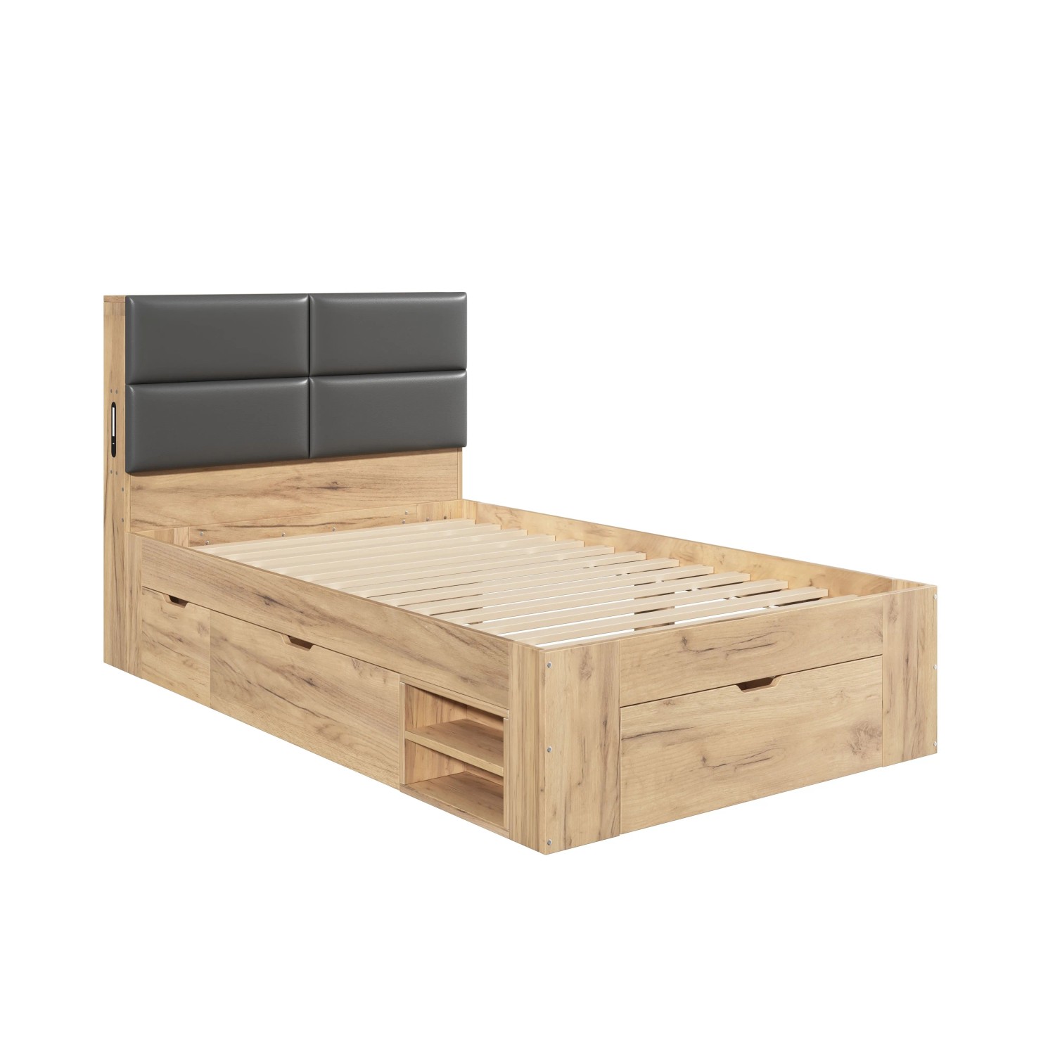 ModernLuxe Kinderbett 90 x 200 cm mit Stauraum Schubladen Gepolstertem Kopfteil Natur