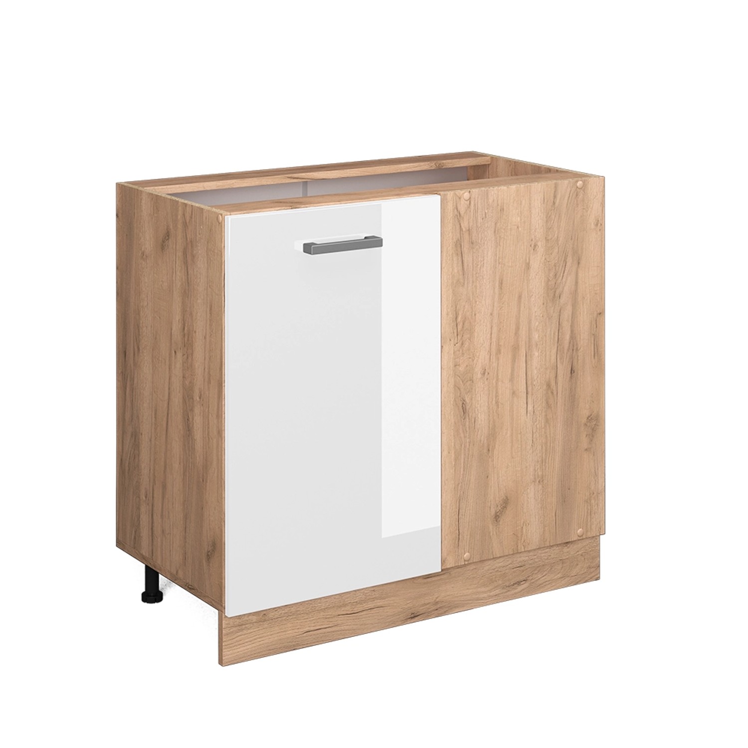 Vicco Eckunterschrank R-Line Weiß Hochglanz/Goldkraft Eiche 86 cm ohne Arbeitsplatte
