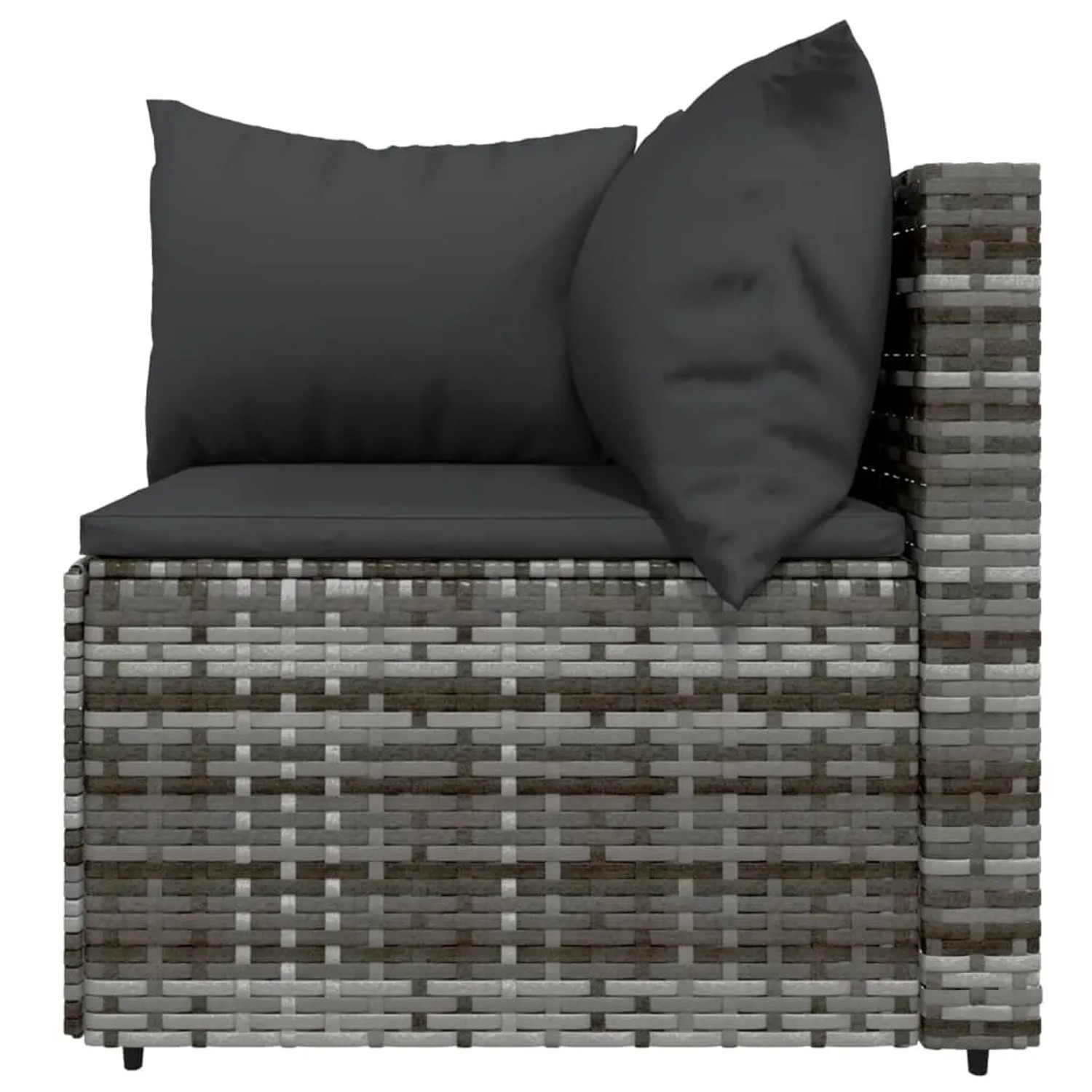 Graues vidaXL Garten Lounge Set Eckteil mit anthrazitfarbenen Kissen aus Polyrattan.