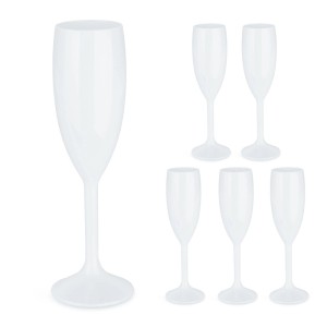 6er Set weiße Sektgläser aus Kunststoff, bruchfest, Höhe 22 cm, für Partys und Feiern.