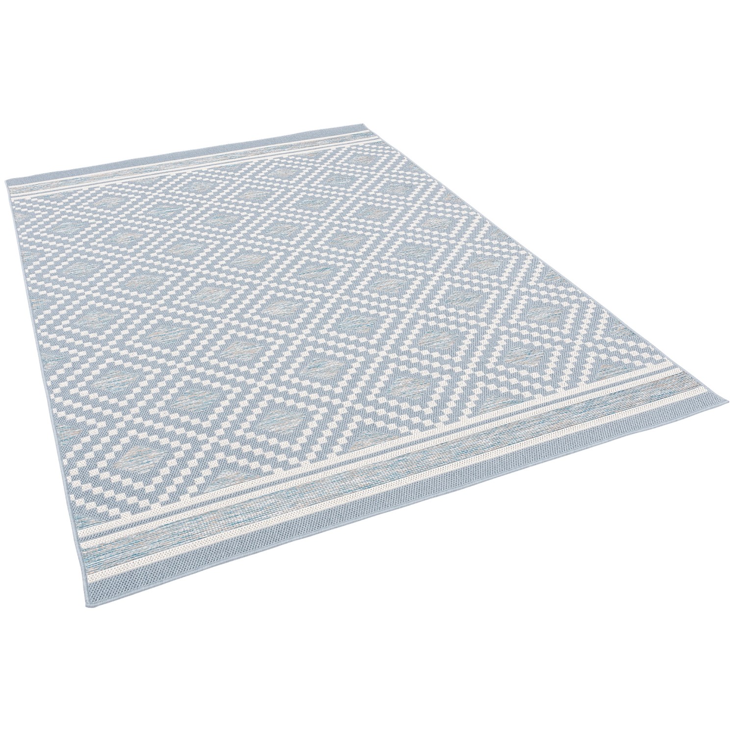Pergamon In & Outdoor Teppich Flachgewebe Ottawa Rauten Blau 120x170cm