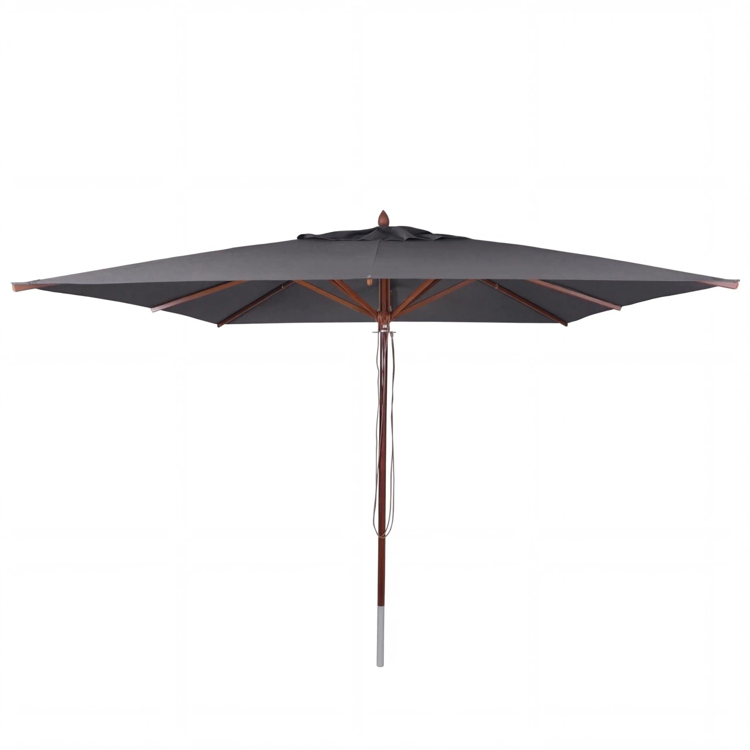 MCW Gastronomie Holz-Sonnenschirm C57b Polyester/Holz Eckig 4x4m Seilzug Stoßsicher Anthrazit