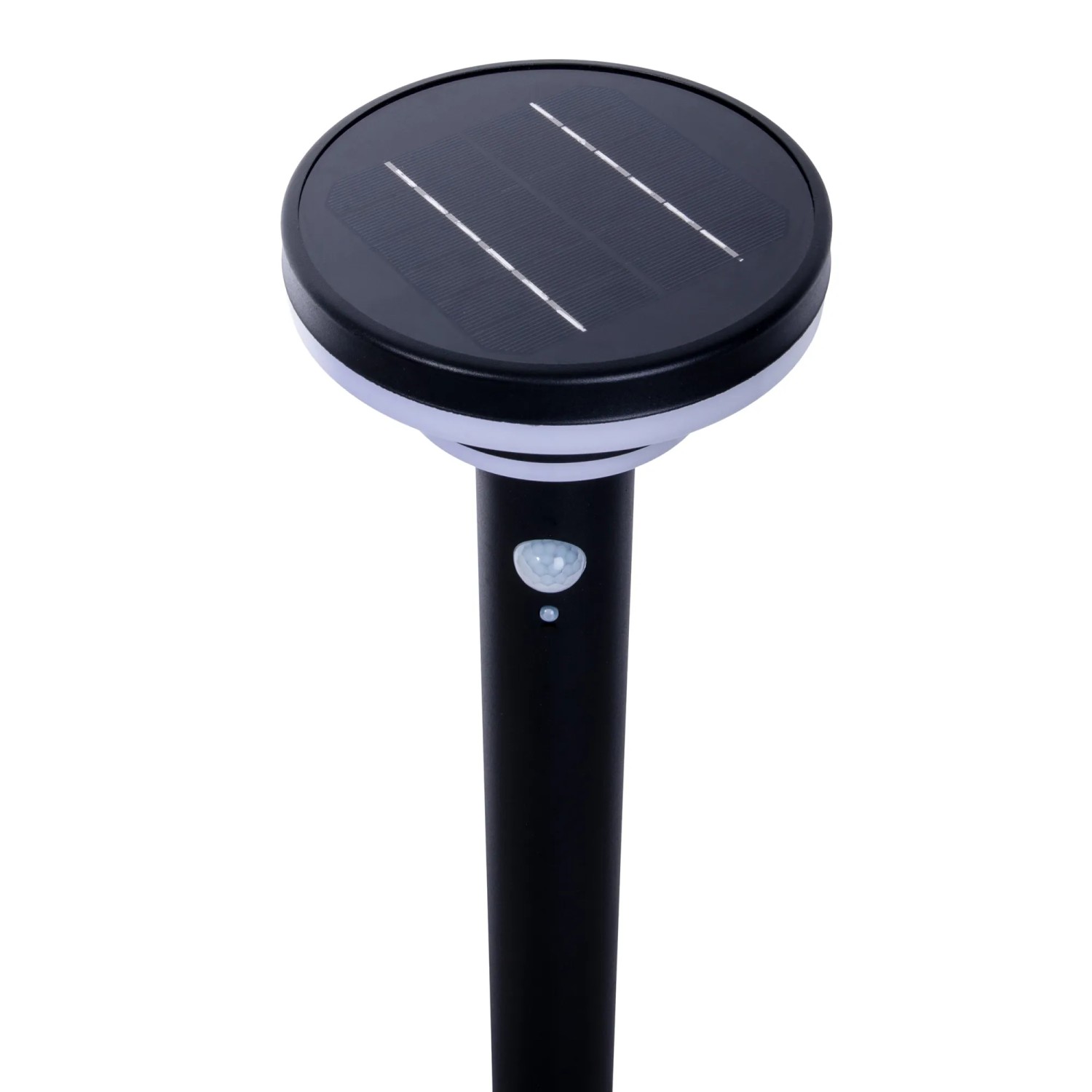Schwarze LED Solar Stehleuchte Nora mit Erdspieß, Ø 16 cm, 86 cm hoch.