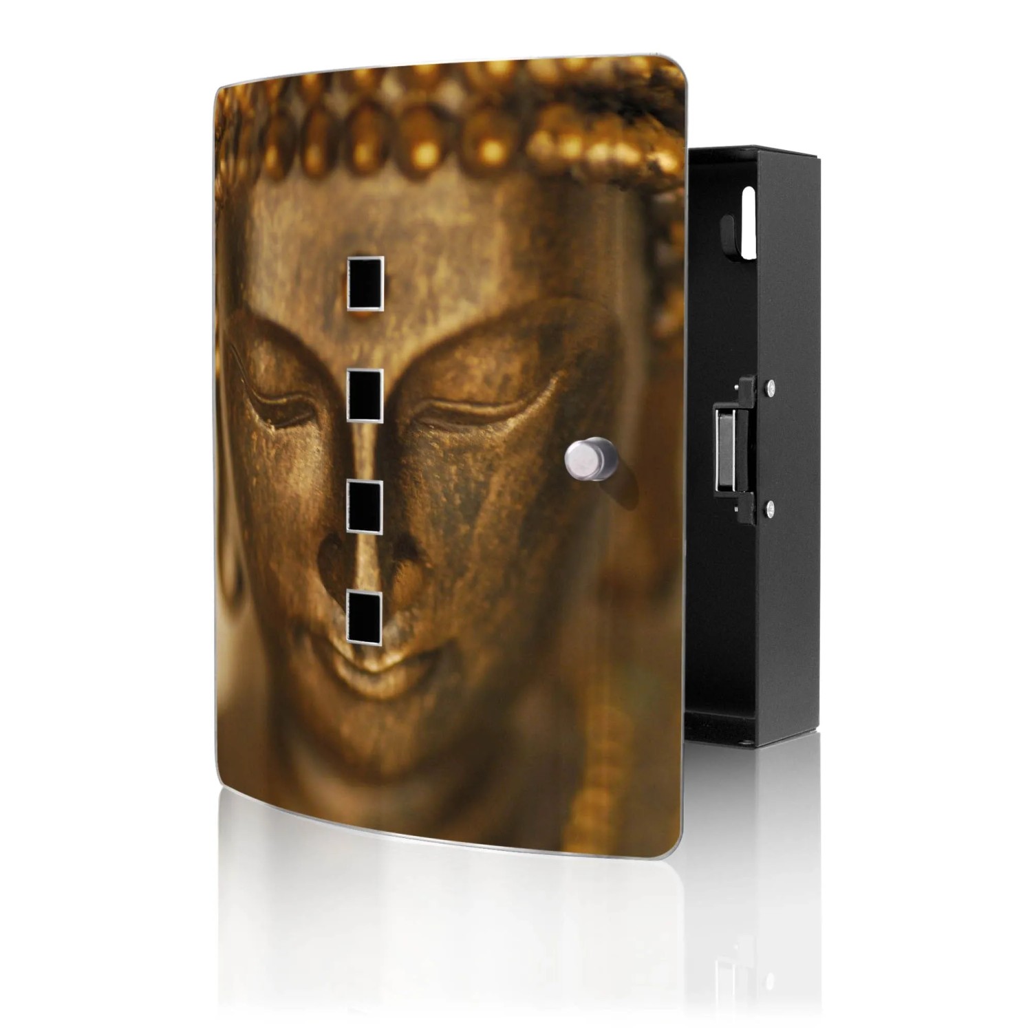 Banjado Design Schlüsselkasten Aus Edelstahl Für 10 Schlüssel 24x21,5x7cm Mit Magnetverschluss Motiv Buddha Gold