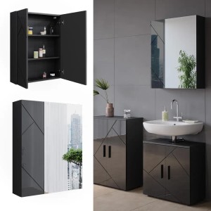 Vicco Badspiegelschrank Irma, anthrazit/anthrazit Hochglanz, 60x75 cm. Badezimmermöbel mit Spiegelfront.
