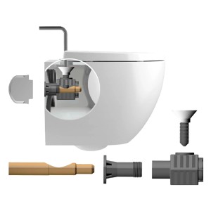 Wand-WC Befestigung SingleFix für Domberg DB1000/DB1001, Detailansicht und Einzelteile.