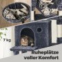 Katzen auf dem Feandrea Kratzbaum, 206 cm, rauchgrau, mit Liegemulde, Hängematte und Katzenhaus.