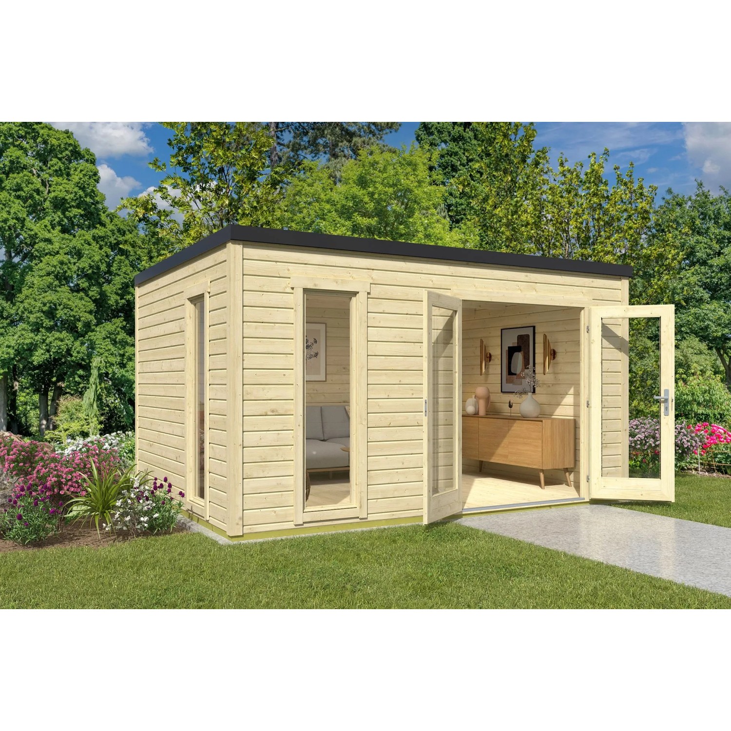 Lasita Holz-Gartenhaus Palermo 4 Flachdach Unbehandelt 394.4 cm x 300 cm