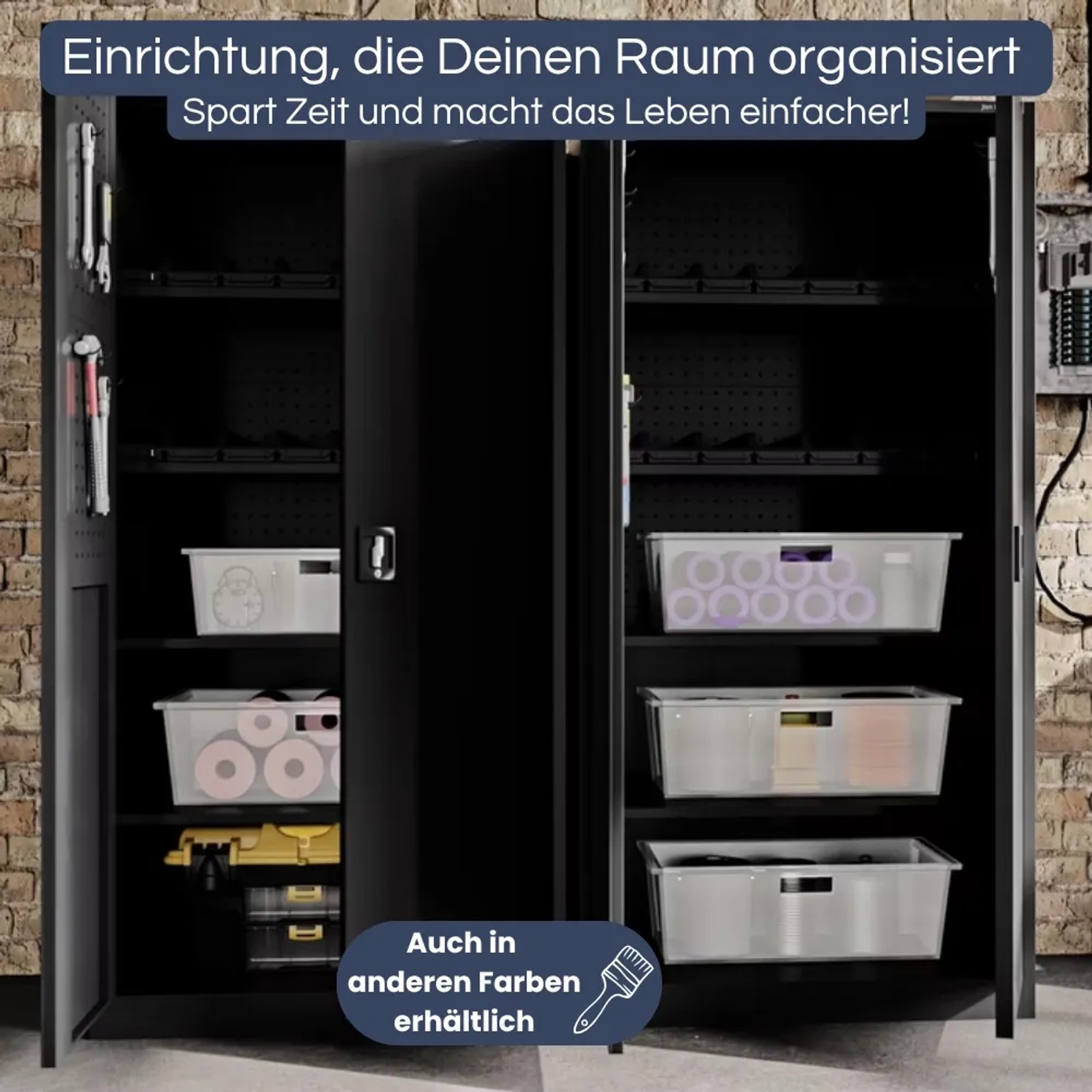 DELUKE Werkzeugschrank mit Lochwand, 5 Ebenen, abschließbar, grau, 185x92x50cm.