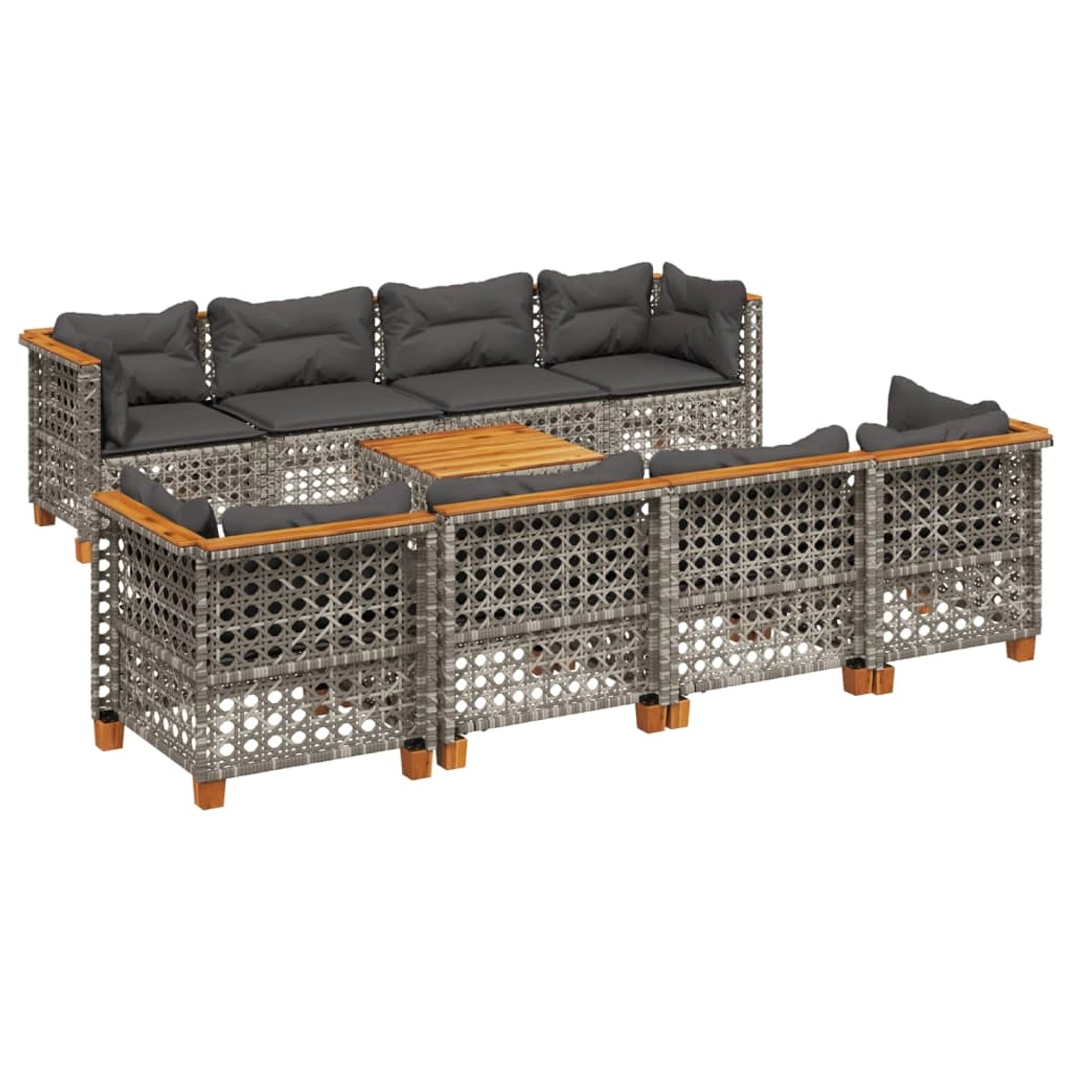 vidaXL 9-tlg Garten-Sofagarnitur mit Kissen Grau Poly Rattan Modell 140 günstig online kaufen