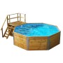 Weka Holzpool 593 B Sparset mit Holztreppe und blauem Wasser.