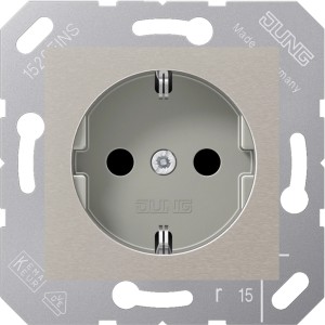 Jung Steckdose, 50x50 mm, Serie CD, Platin. Steckdose für Klappdeckel.
