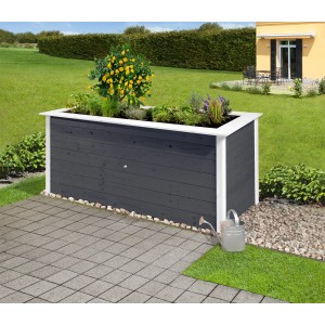 Weka Hochbeet Herba, 205x80x81 cm, anthrazit/weiß, mit Bepflanzung im Garten.