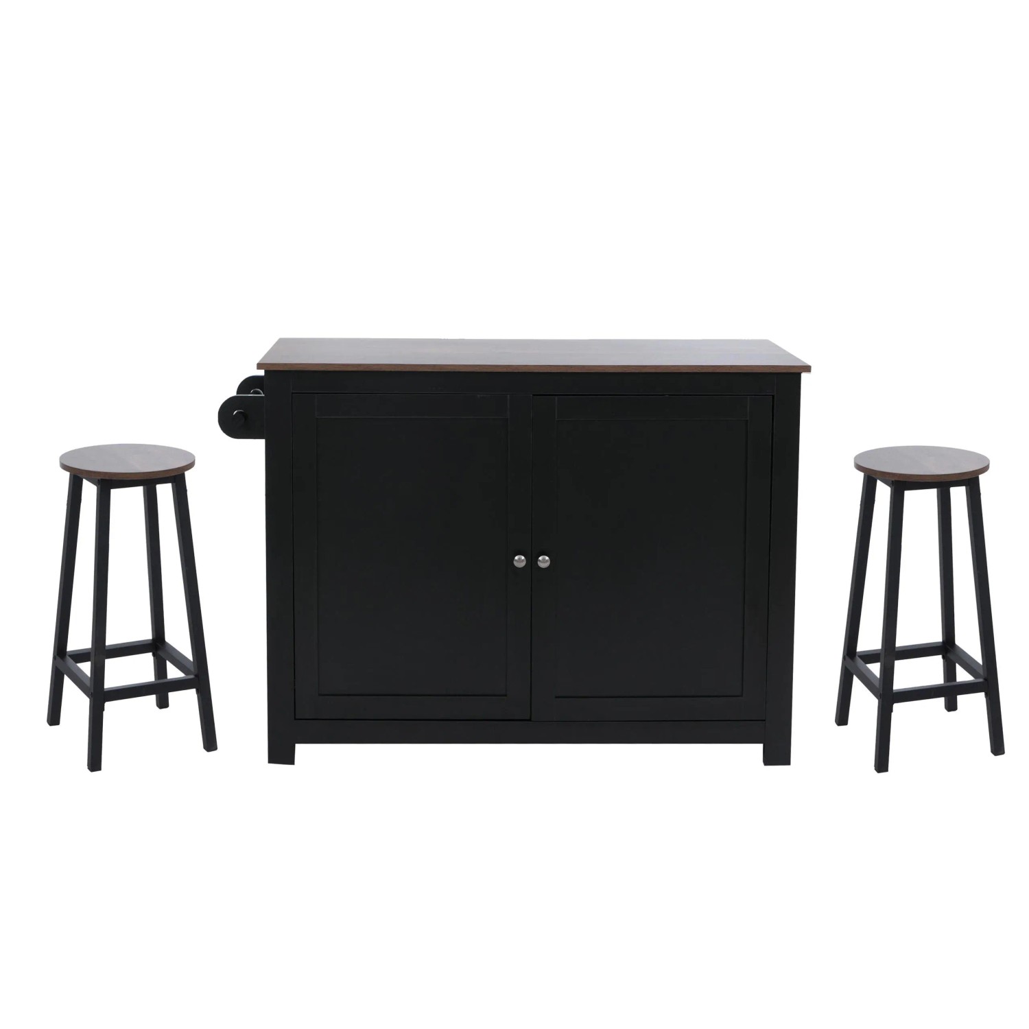 MCW Kücheninsel P61 mit 2 Sitzhockern Staufächer MDF 90x120x45cm Schwarz Dunkles Holz