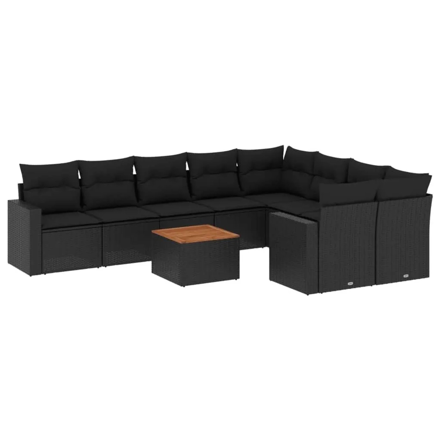 vidaXL 10-Tlg Garten-Sofagarnitur mit Kissen Schwarz Poly Rattan 3224277