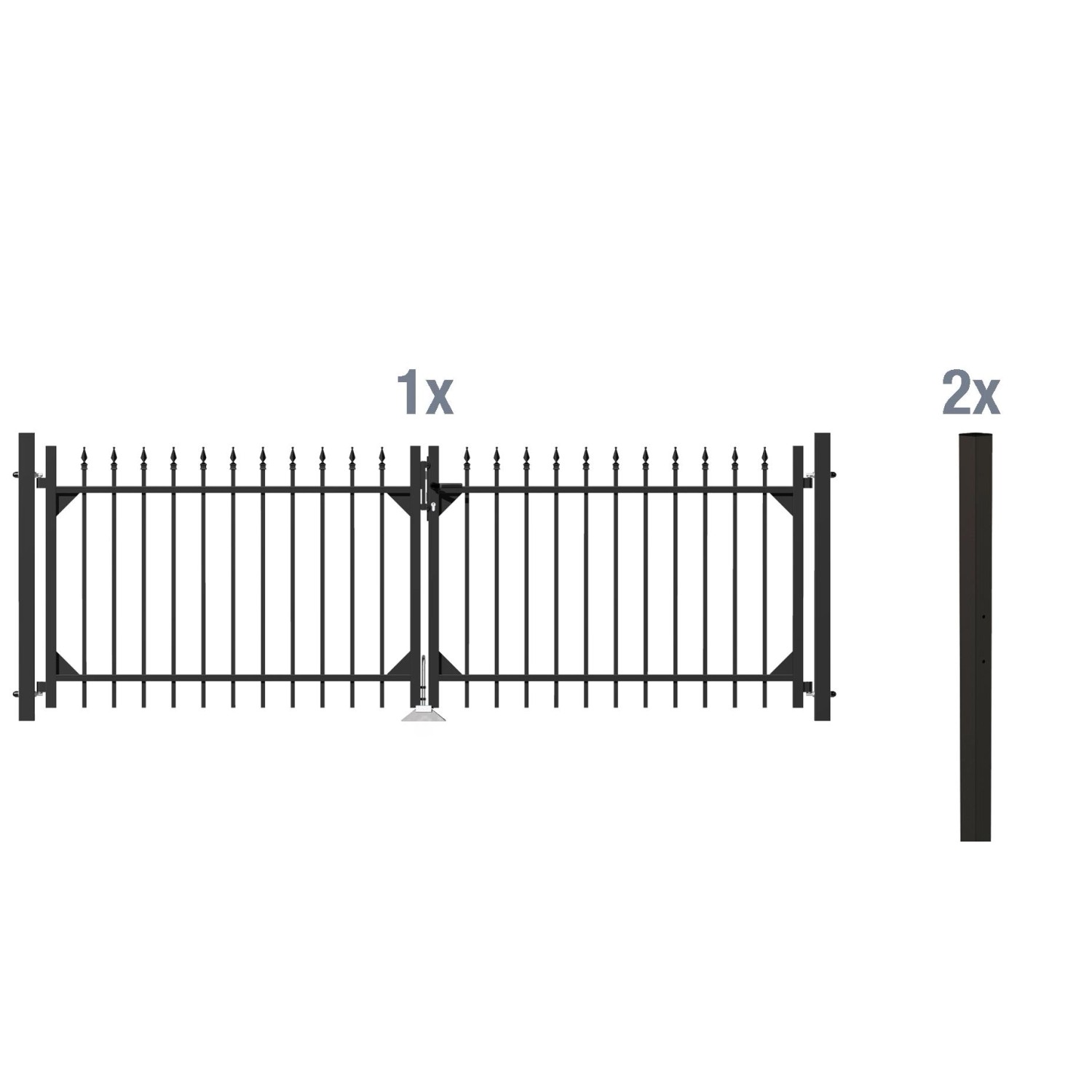 Metallzaun Doppeltor-Set Chaussee Schwarz z. Einbetonieren 100 cm x 301 cm