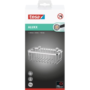 Tesa Aluxx Duschkorb, 25 cm, verchromtes Aluminium, zur Wandmontage ohne Bohren.