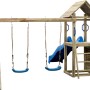 SwingKing Spielturm Maria mit blauer Rutsche und Doppelschaukel aus Holz für Kinder.