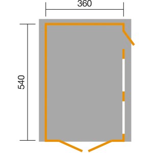 Grundriss Einzelgarage 441, 360x540 cm, mit Holztor. Fertiggarage aus Holz mit Tür und Fenster.
