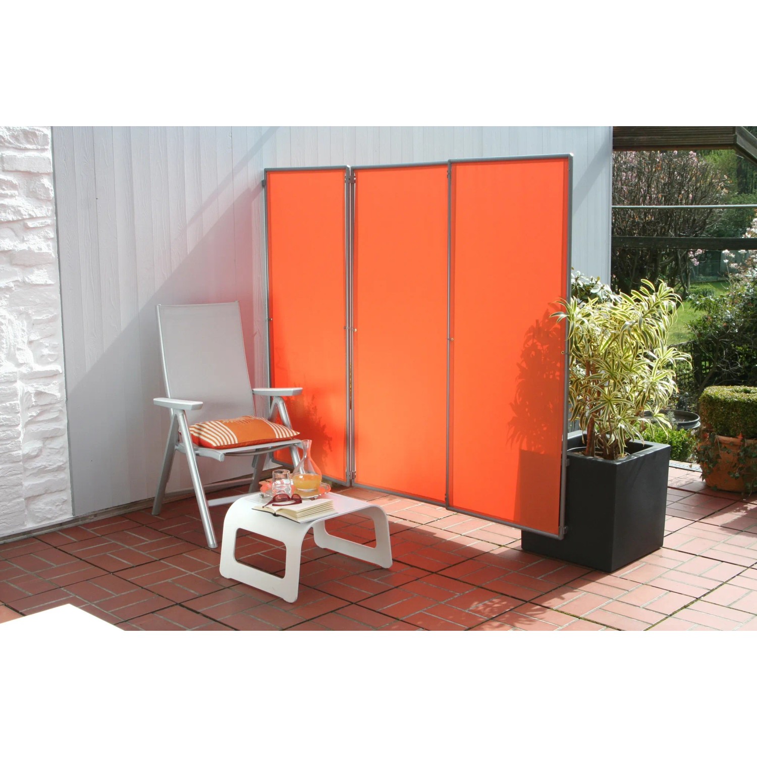 Floracord Paravent Terracotta, 3-teiliger Sicht- und Windschutz für Terrasse und Balkon.