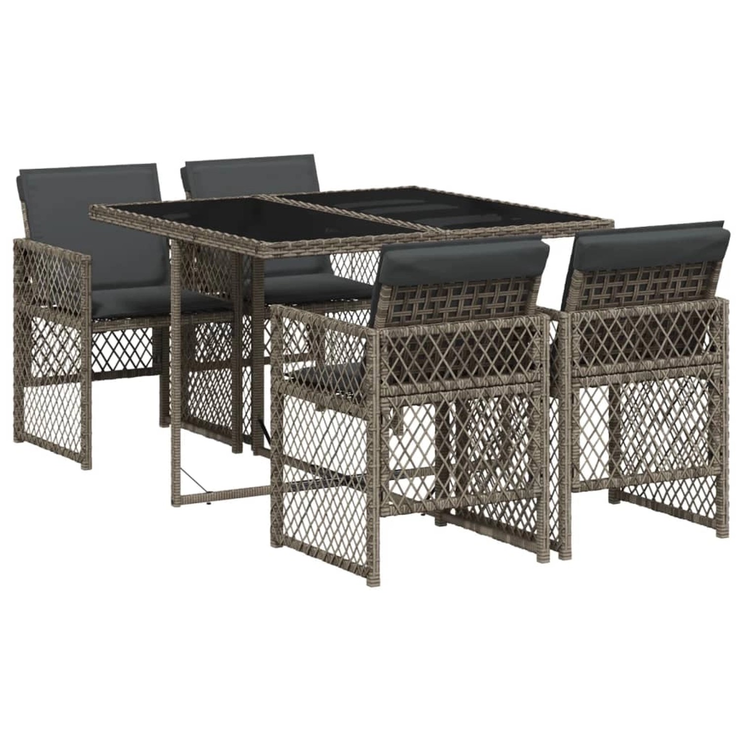 vidaXL 5-Tlg Garten-Essgruppe mit Kissen Grau Poly Rattan 3210716 günstig online kaufen